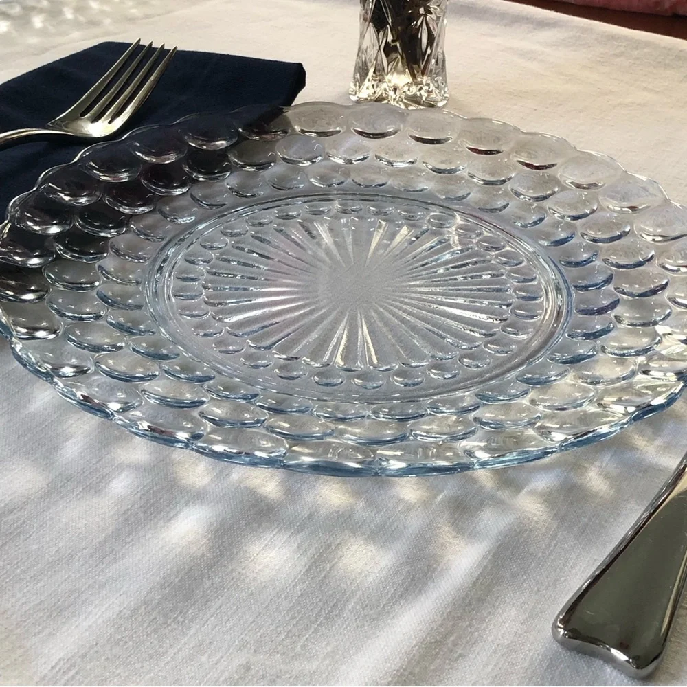Vintage Anchor Hocking Blue | Sapphire Bubble Plates- Dinner- Two 9 3/8